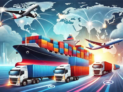 DALL·E 2025-02-12 22.57.07 - A modern and professional illustration representing an import and export business. The image includes a large cargo ship loaded with colorful shipping